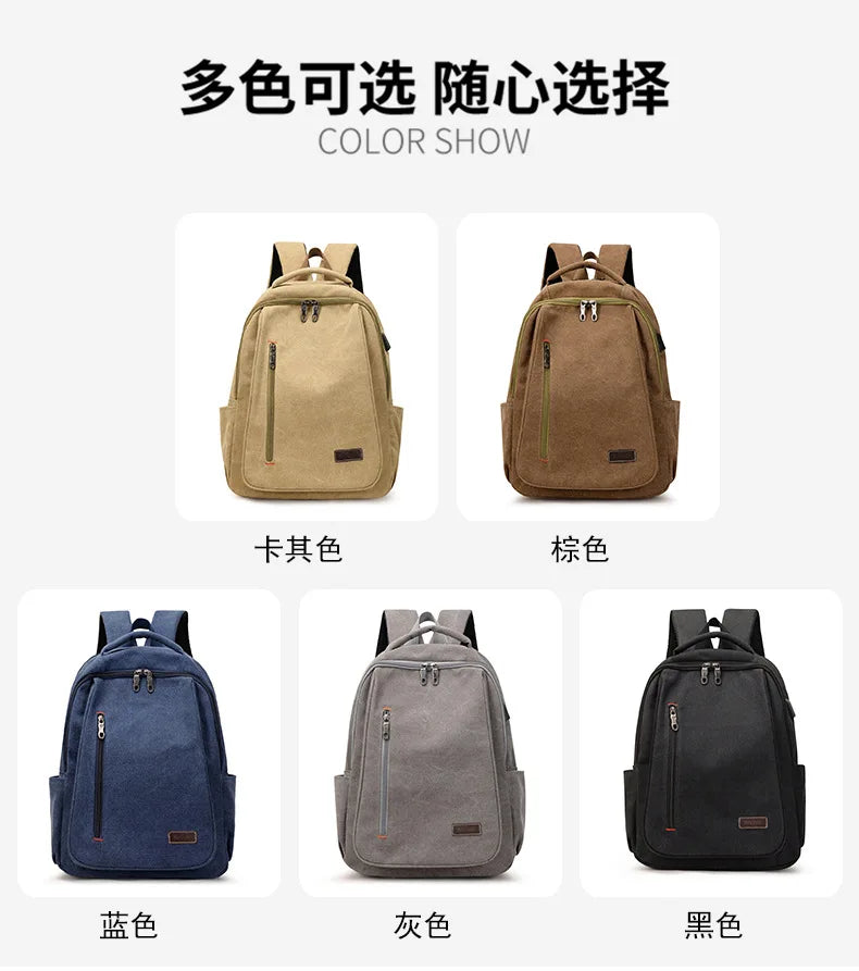 Men's Canvas Backpack Simple Casual Unisex Travel Backpack Schoolbag Large Capacity Ins Wind Laptop Computer Backpack