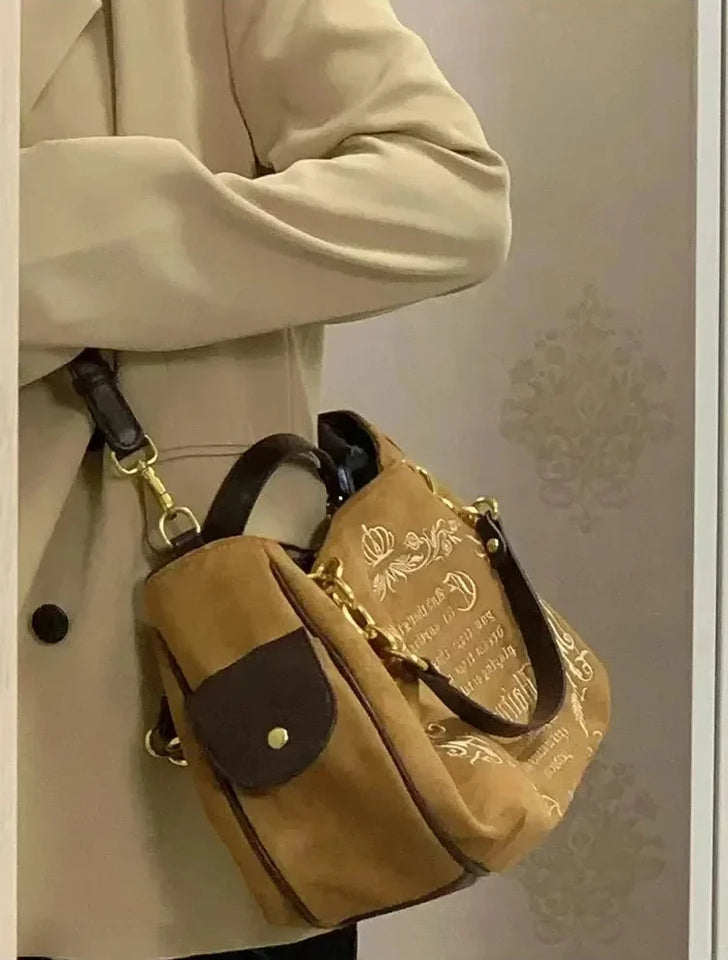 Embroidery Letter Tot Bag Women New In Large Capacity Retro Gothic Handbag Free Shiping Niche Desing Brand Soft Crossbody Bag