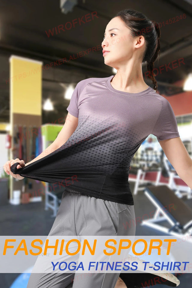 Women Sportswear T-shirt Quick Drying Jogging Sweat Wicking Short Sleeve Loose Outdoor Sports Fitness Top Gym Female Jersey Tee
