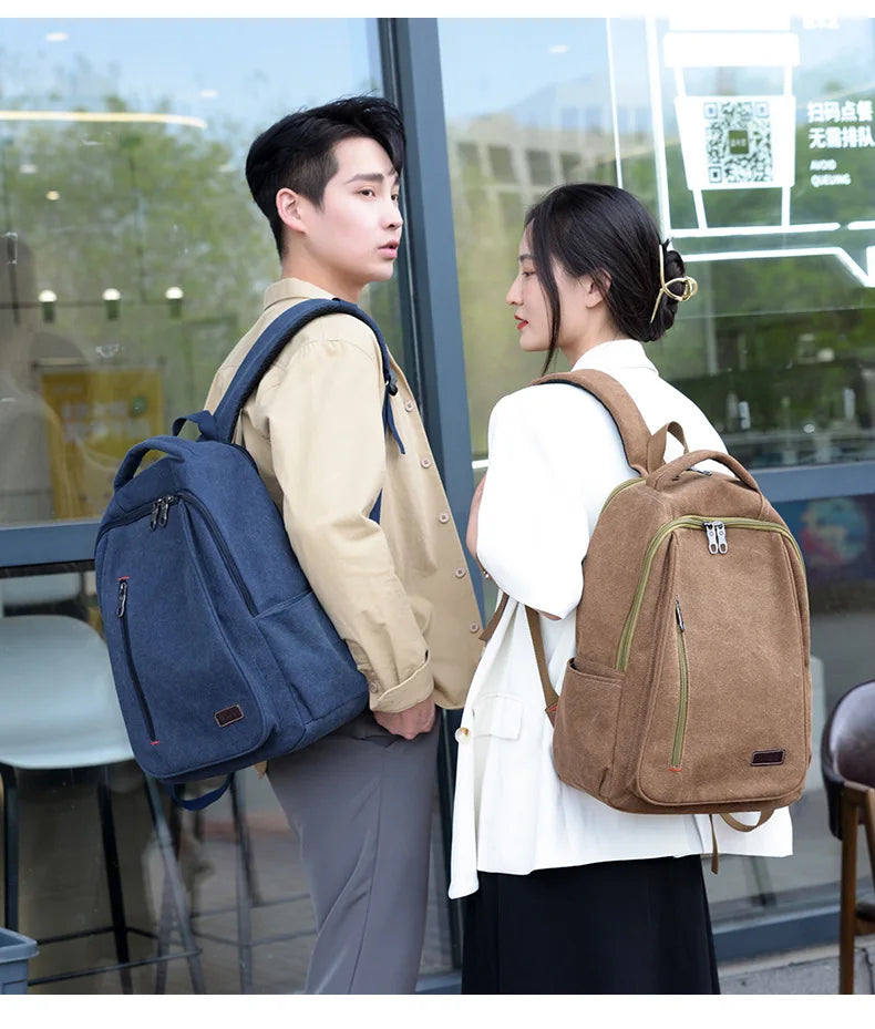 Men's Canvas Backpack Simple Casual Unisex Travel Backpack Schoolbag Large Capacity Ins Wind Laptop Computer Backpack