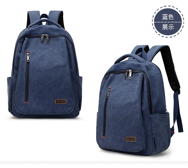 Men's Canvas Backpack Simple Casual Unisex Travel Backpack Schoolbag Large Capacity Ins Wind Laptop Computer Backpack