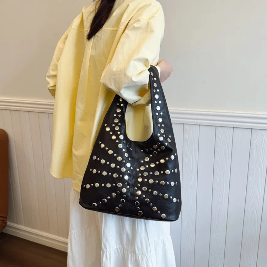 Fashion Women Shoulder Bag Designer Luxury Rivet Tote Bag Office Large Capacity Tote Girls Punk Style Main Bolsos Para Mujeres
