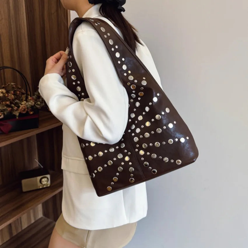 Fashion Women Shoulder Bag Designer Luxury Rivet Tote Bag Office Large Capacity Tote Girls Punk Style Main Bolsos Para Mujeres