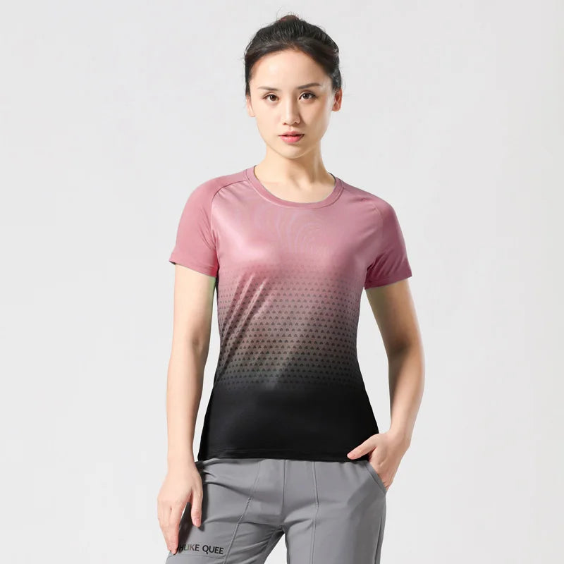 Women Sportswear T-shirt Quick Drying Jogging Sweat Wicking Short Sleeve Loose Outdoor Sports Fitness Top Gym Female Jersey Tee