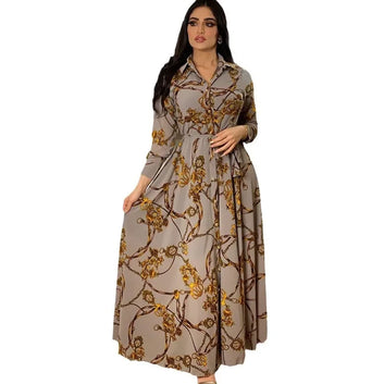 Women's Fashion  New Sexy Elegant Dress Temperament Digital Printing  Long Shirt Dress Women's Elegant Commuter Casual Dress