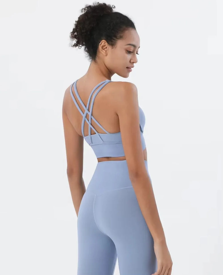 Fitness Sports Bra for Women Push Up Wirefree Padded Cross Strappy Running Gym Training Workout Yoga Underwear Crop Tops