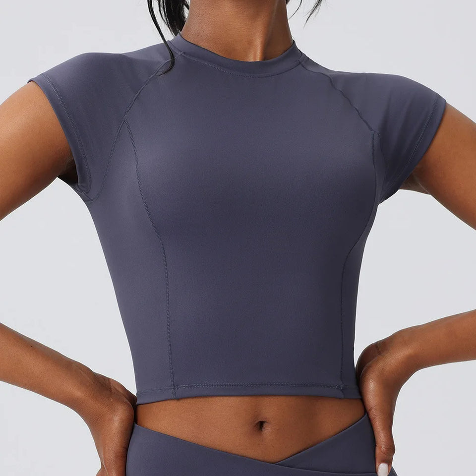 Sports T-shirt Women Fitness Top Short Sleeves Yoga Dance Clothes High Elastic Running Shirts Gym Push Up Workout Top Tee XP199