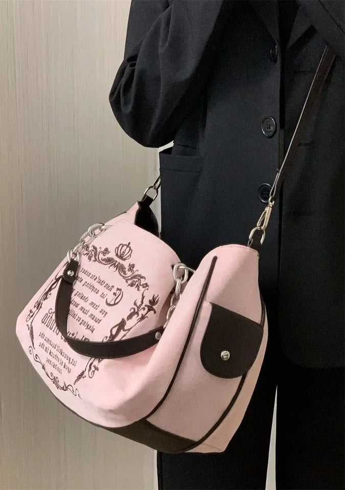 Embroidery Letter Tot Bag Women New In Large Capacity Retro Gothic Handbag Free Shiping Niche Desing Brand Soft Crossbody Bag