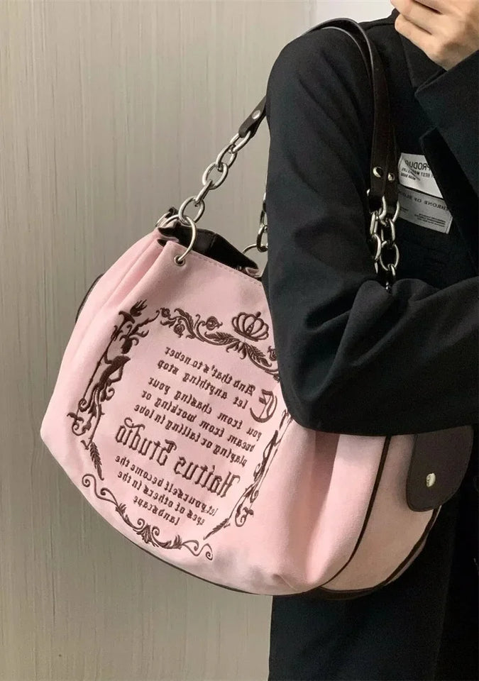 Embroidery Letter Tot Bag Women New In Large Capacity Retro Gothic Handbag Free Shiping Niche Desing Brand Soft Crossbody Bag