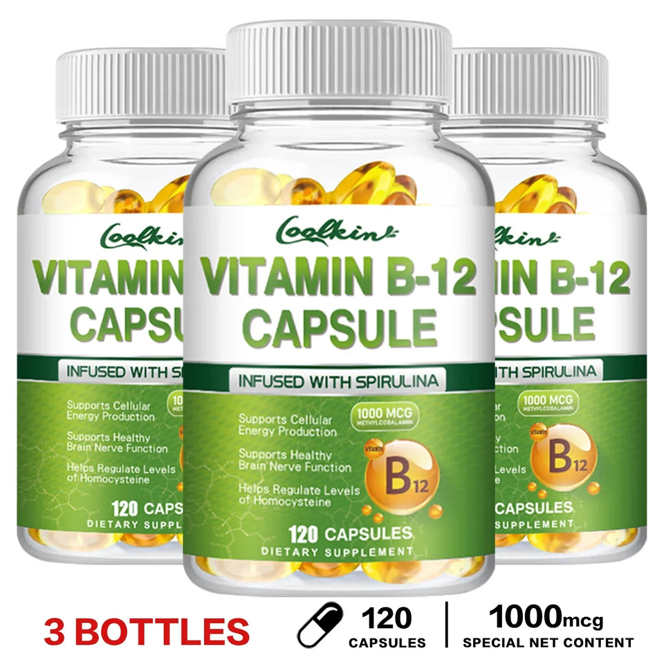 Vitamin B12 Capsules - Supports Energy Metabolism, Mood, Heart, Nervous System Support