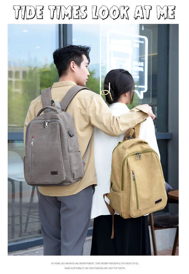 Men's Canvas Backpack Simple Casual Unisex Travel Backpack Schoolbag Large Capacity Ins Wind Laptop Computer Backpack
