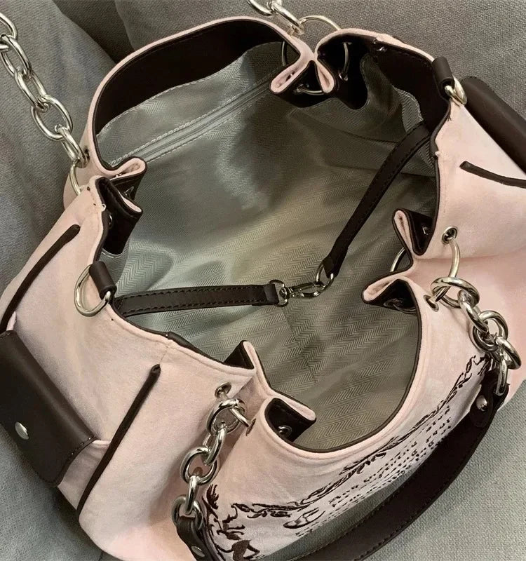 Embroidery Letter Tot Bag Women New In Large Capacity Retro Gothic Handbag Free Shiping Niche Desing Brand Soft Crossbody Bag