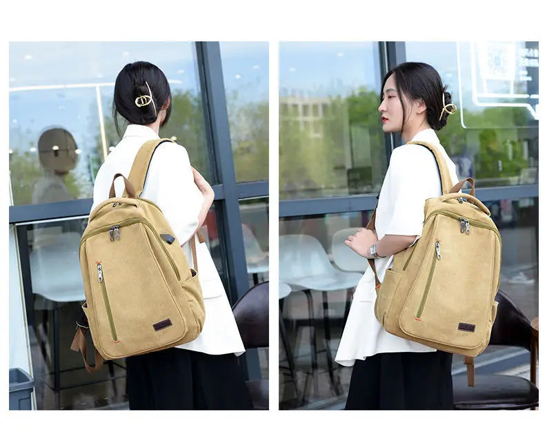 Men's Canvas Backpack Simple Casual Unisex Travel Backpack Schoolbag Large Capacity Ins Wind Laptop Computer Backpack