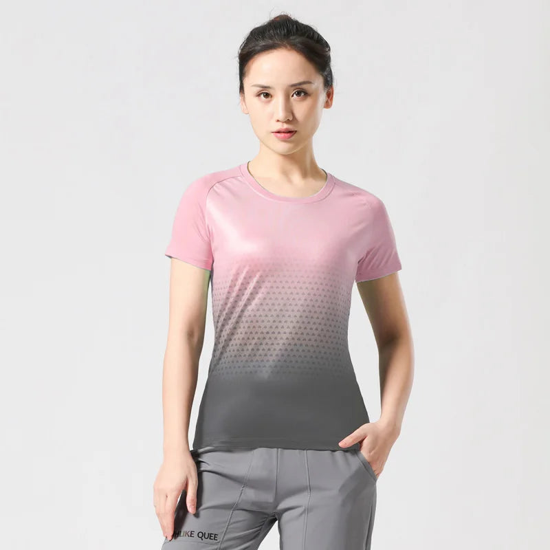 Women Sportswear T-shirt Quick Drying Jogging Sweat Wicking Short Sleeve Loose Outdoor Sports Fitness Top Gym Female Jersey Tee