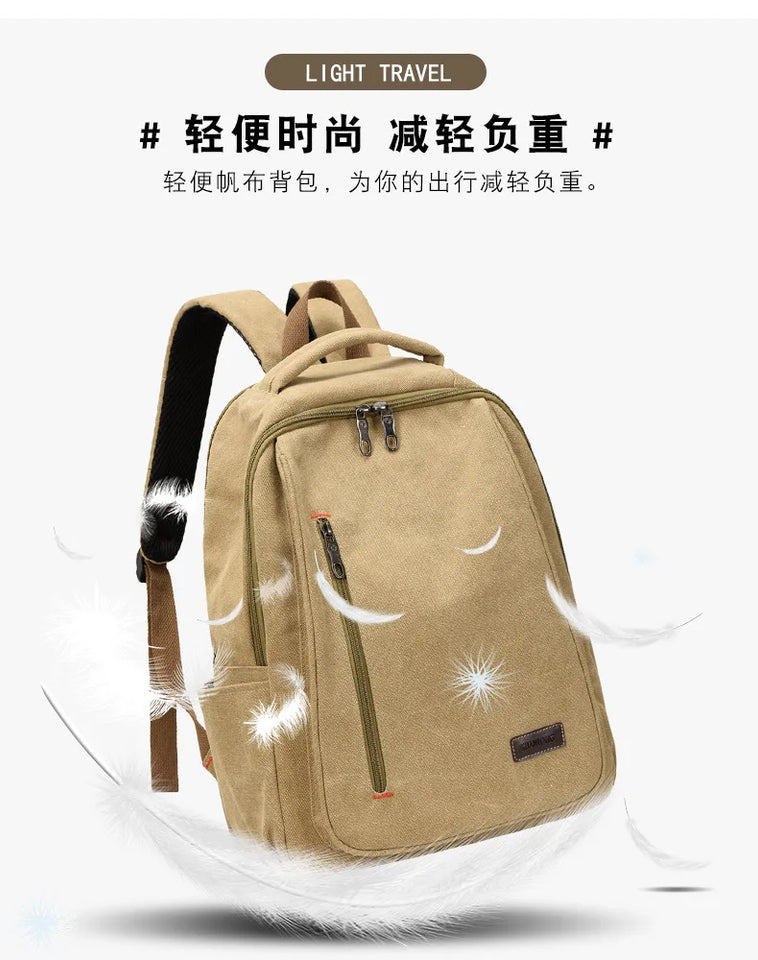 Men's Canvas Backpack Simple Casual Unisex Travel Backpack Schoolbag Large Capacity Ins Wind Laptop Computer Backpack