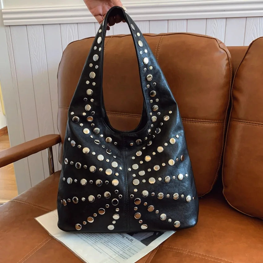 Fashion Women Shoulder Bag Designer Luxury Rivet Tote Bag Office Large Capacity Tote Girls Punk Style Main Bolsos Para Mujeres