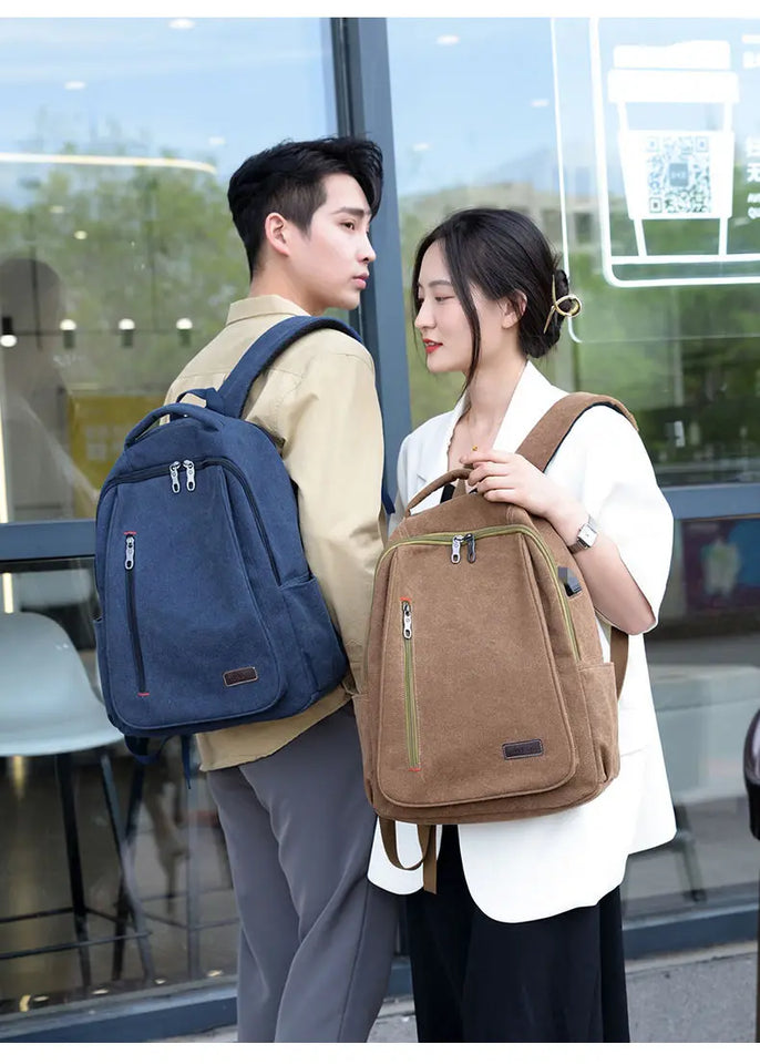 Men's Canvas Backpack Simple Casual Unisex Travel Backpack Schoolbag Large Capacity Ins Wind Laptop Computer Backpack