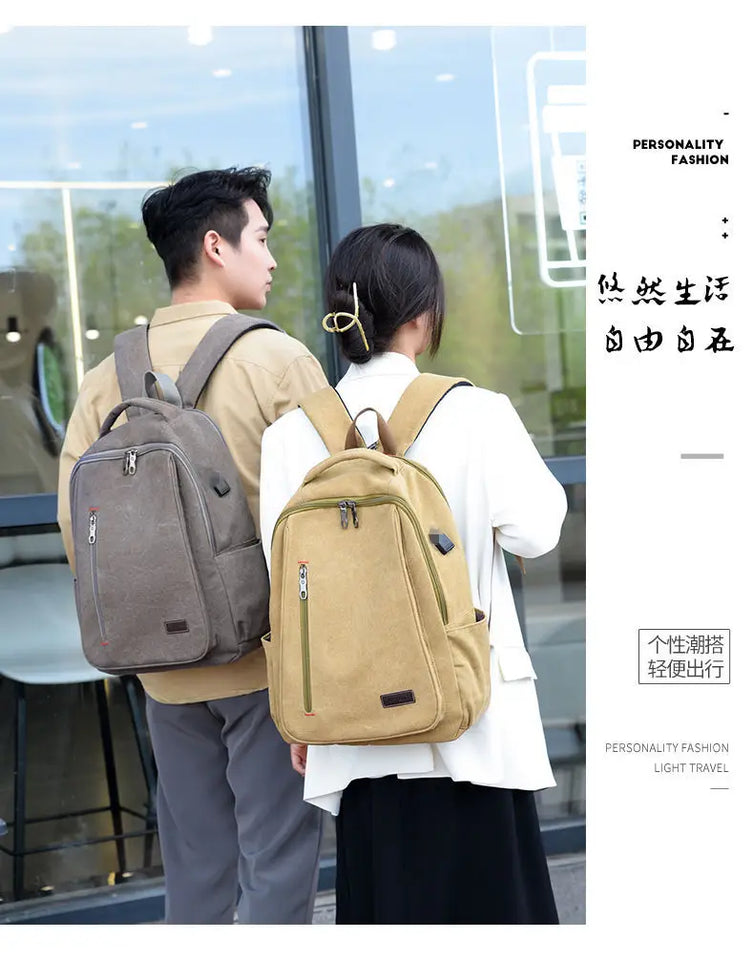 Men's Canvas Backpack Simple Casual Unisex Travel Backpack Schoolbag Large Capacity Ins Wind Laptop Computer Backpack
