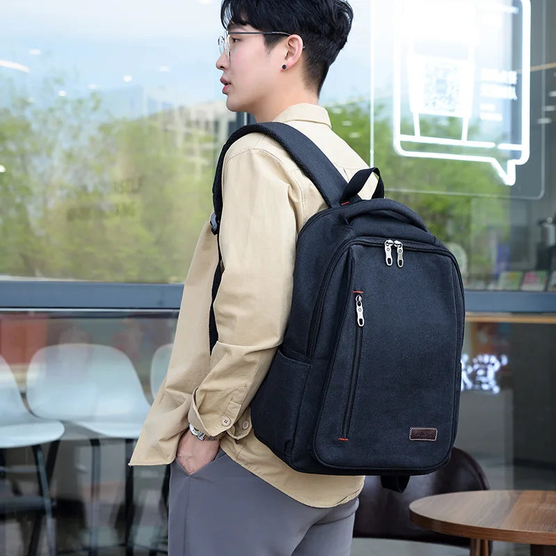 Men's Canvas Backpack Simple Casual Unisex Travel Backpack Schoolbag Large Capacity Ins Wind Laptop Computer Backpack