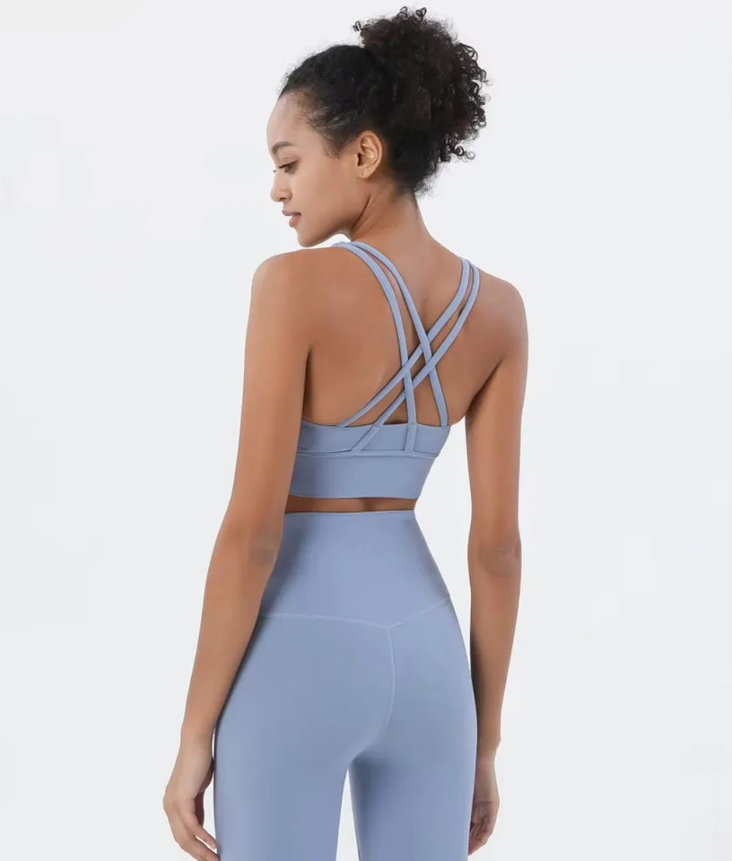 Fitness Sports Bra for Women Push Up Wirefree Padded Cross Strappy Running Gym Training Workout Yoga Underwear Crop Tops