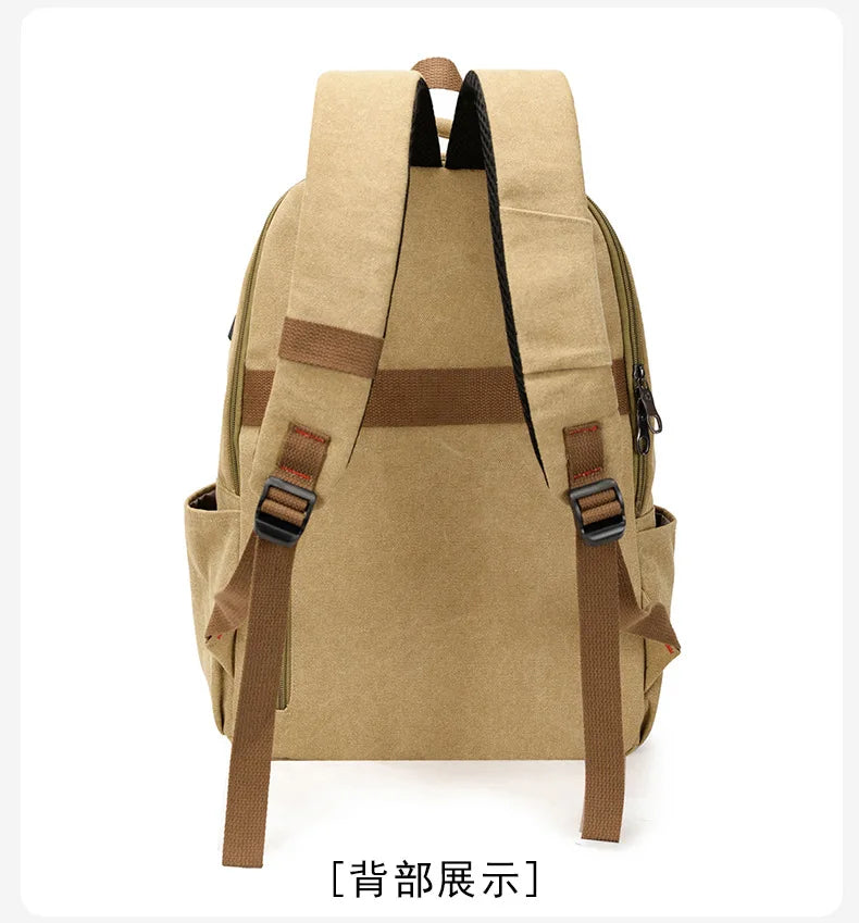 Men's Canvas Backpack Simple Casual Unisex Travel Backpack Schoolbag Large Capacity Ins Wind Laptop Computer Backpack