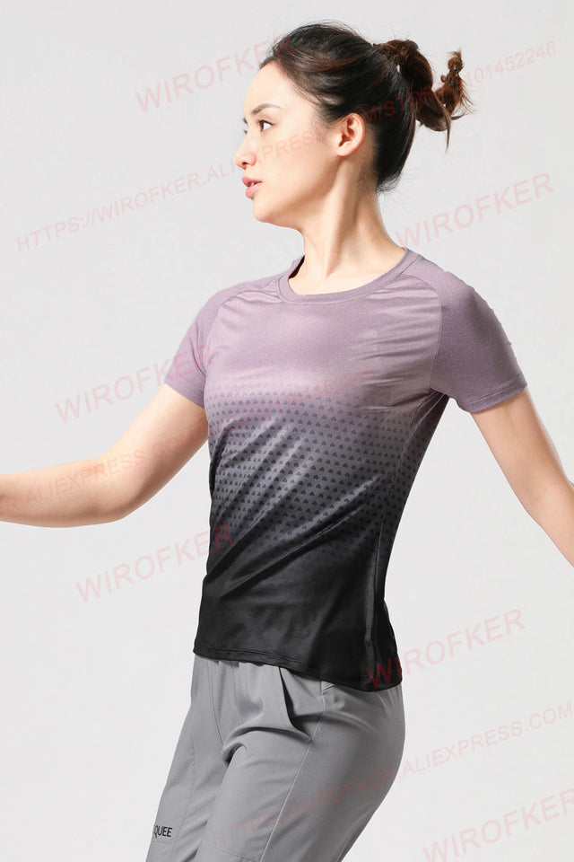 Women Sportswear T-shirt Quick Drying Jogging Sweat Wicking Short Sleeve Loose Outdoor Sports Fitness Top Gym Female Jersey Tee