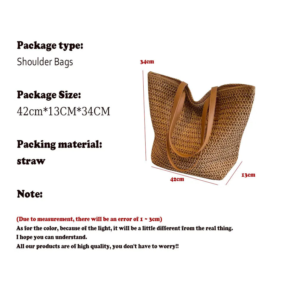 Women's Bags Large Capacity Shoulder Bag Summer Straw Woven Basket Handbag Fashion Female Luxury Designer Beach Bag Bali Shopper