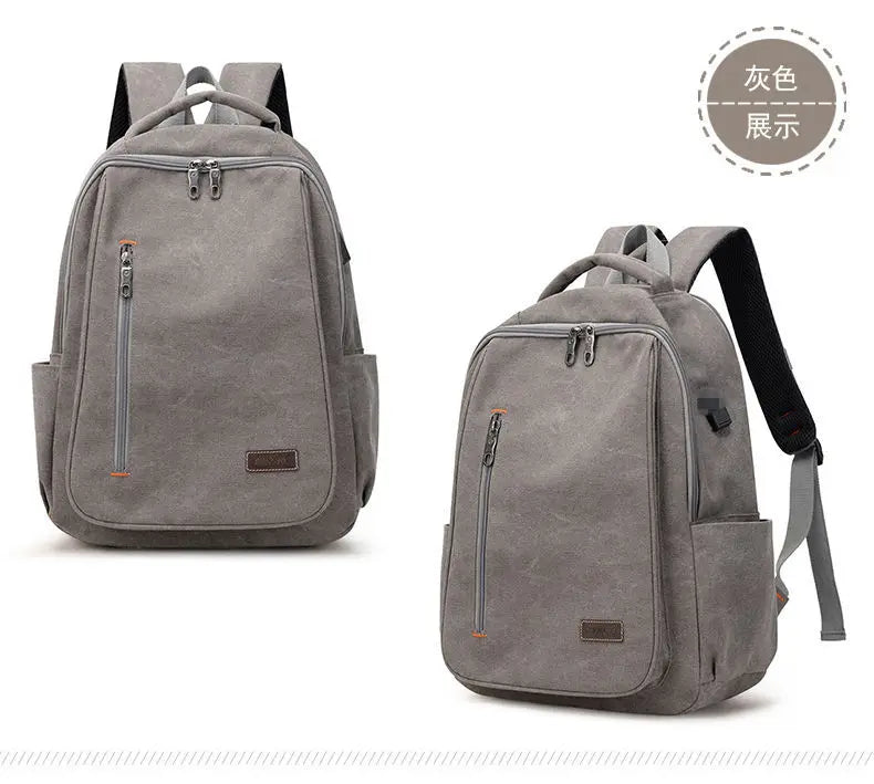 Men's Canvas Backpack Simple Casual Unisex Travel Backpack Schoolbag Large Capacity Ins Wind Laptop Computer Backpack