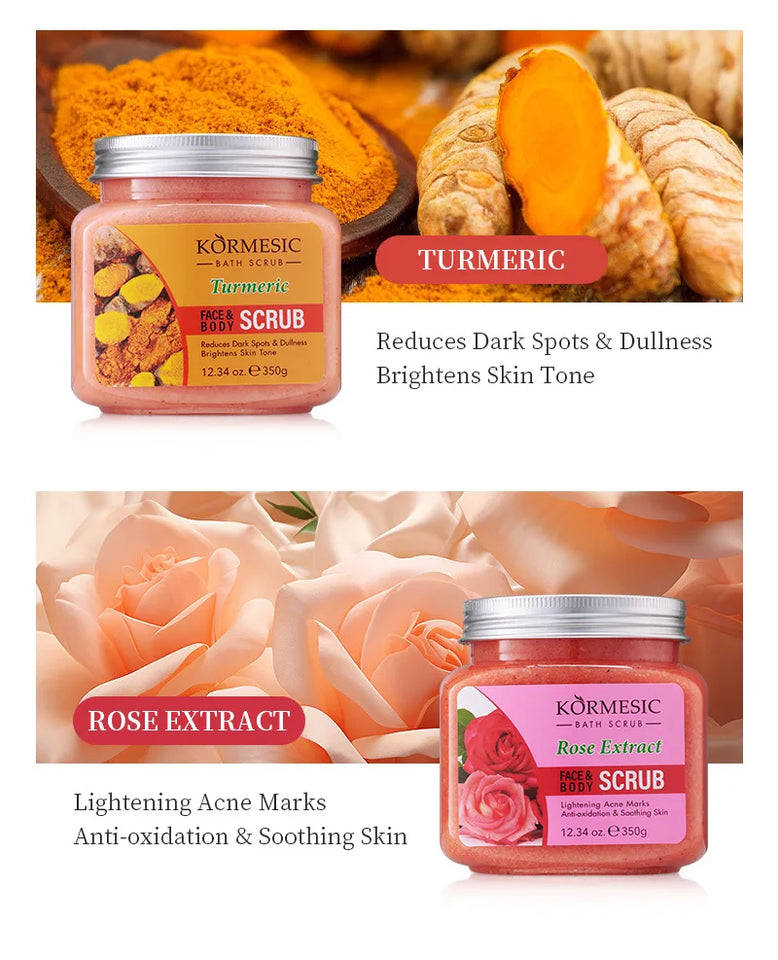 KORMESIC Turmeric Body Scrub Cream Facial Moisturizing Deep Cleansing Milk Rose Gentle Tender Face Exfoliation Skin Care Product