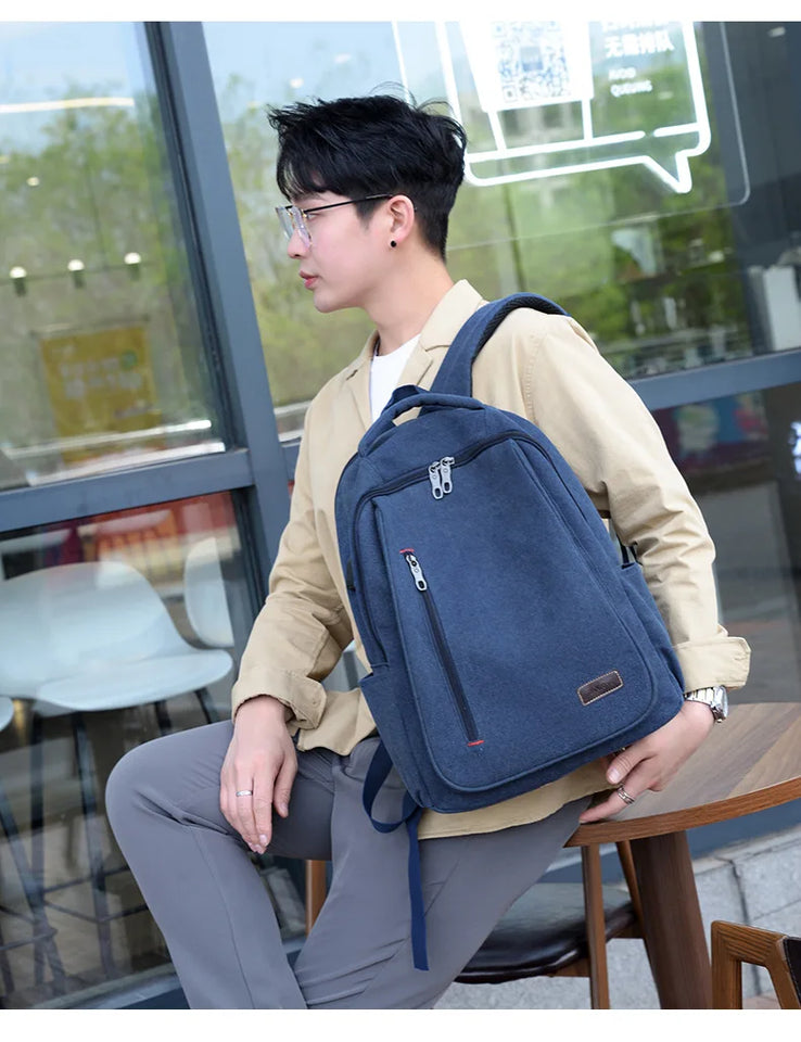 Men's Canvas Backpack Simple Casual Unisex Travel Backpack Schoolbag Large Capacity Ins Wind Laptop Computer Backpack