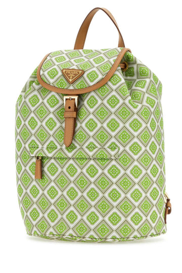 Prada Printed Re-Nylon Backpack Green & White with Leather Trim